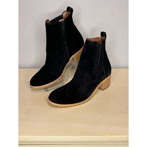 Paul Green Women's Sante Side Zip Suede Cork Block Heeled Boots Black Sz 7